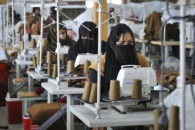 Afghan women work at a textile factory in Kabul in January 2012. Credit: Senior Airman Andrea Salazar/U.S. Armed Forces.