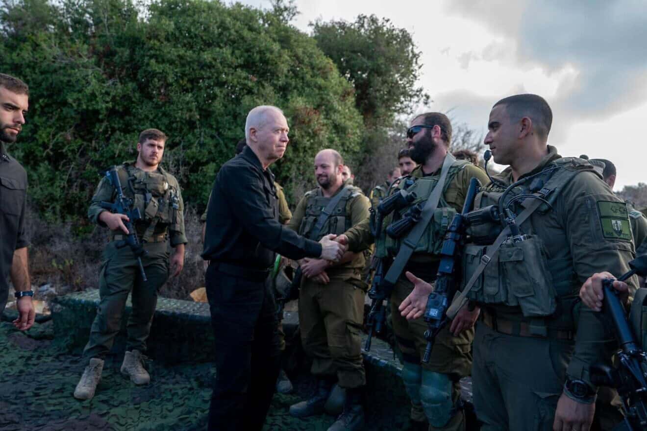 Israeli Defense Minister Yoav Gallant with soldiers of the Israel Defense Forces' 188th Armored and Golani brigades, Sept. 30, 2024. Photo by Ariel Hermoni/Defense Ministry.