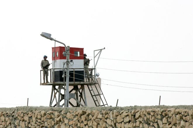 Egyptian soldiers at an outpost at the Rafah border crossing between Sinai and the Gaza Strip. Photo by Abed Rahim Khatib/Flash90.