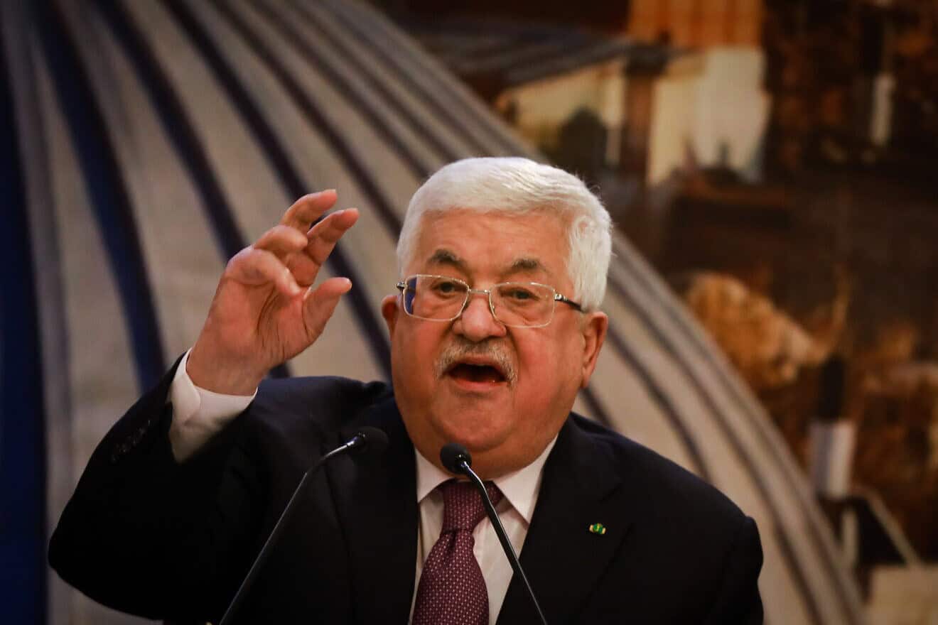Palestinian Authority chief Mahmoud Abbas delivers a speech at P.A. headquarters in Ramallah, Jan. 28, 2020. Credit: Flash90.