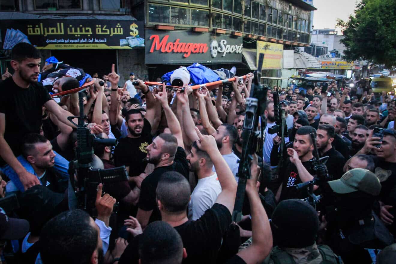 Armed Palestinians attend a funeral of terrorists killed during an Israeli military operation in the city of Jenin, June 6, 2024. Photo by Nasser Ishtayeh/Flash90.