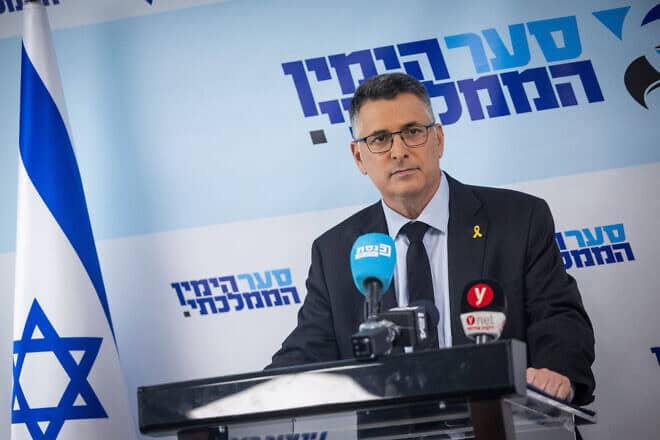 New Hope Party leader Gideon Sa'ar leads a faction meeting at the Knesset in Jerusalem, on July 22, 2024. Photo by Yonatan Sindel/Flash90.