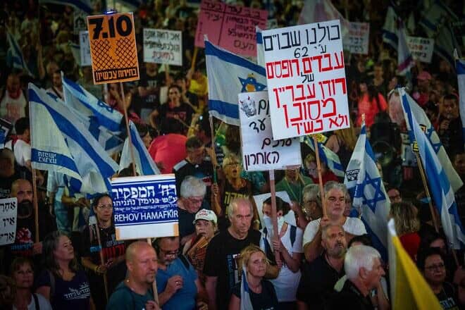 Israelis protest in Tel Aviv against Prime Minister Benjamin Netanyahu and the government, Aug. 31, 2024. Photo by Yonatan SindelFlash90.