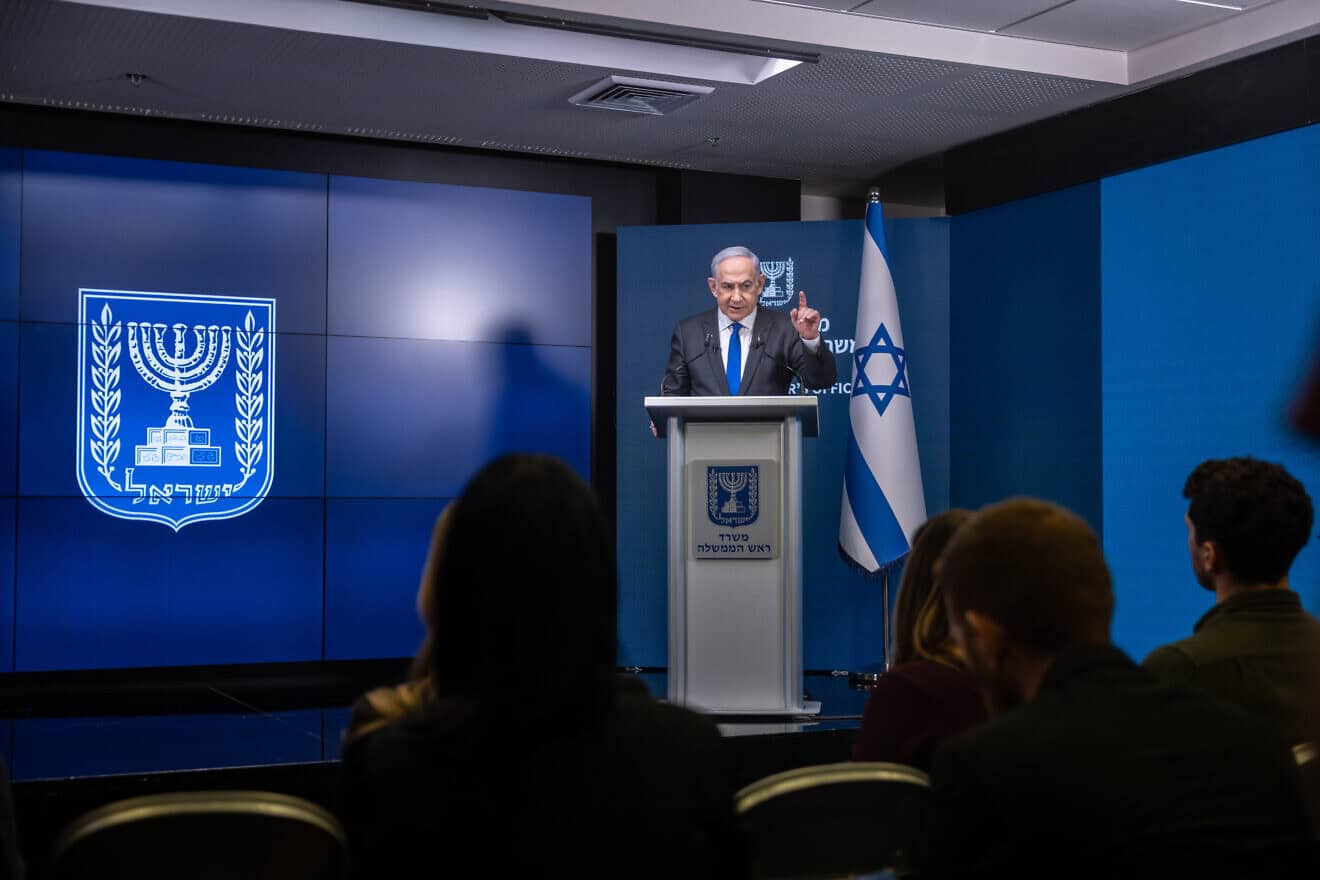Prime Minister Benjamin Netanyahu speaks during a press conference in Jerusalem on Sept. 2, 2024. Photo by Chaim Goldberg/Flash90.