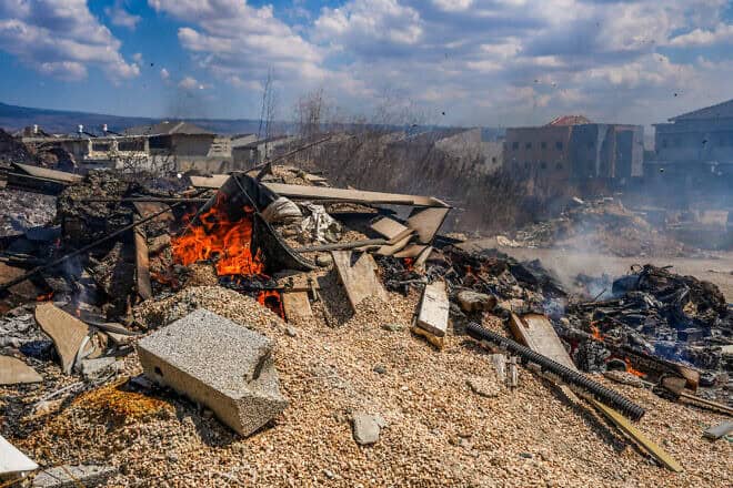 The scene where a missile fired from Lebanon hit a home in the northern Israeli city of Kiryat Shmona on Sept. 4, 2024. Photo by Ayal Margolin/Flash90.