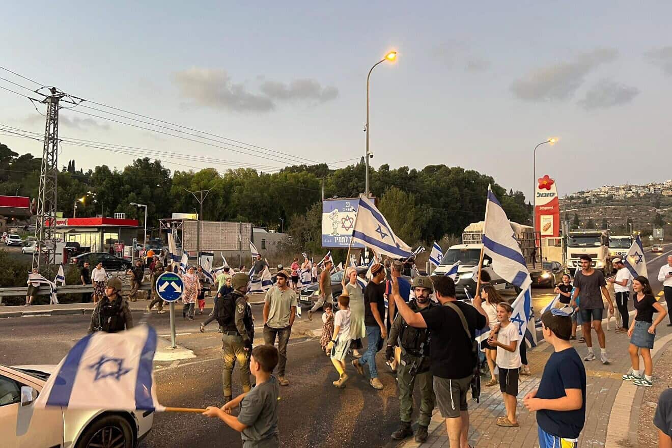 Residents of Kedumim, a Jewish community in Samaria, during a protest demanding a broad counterterrorism operation in the area, Sept. 3, 2024. Credit: Yesha Council.