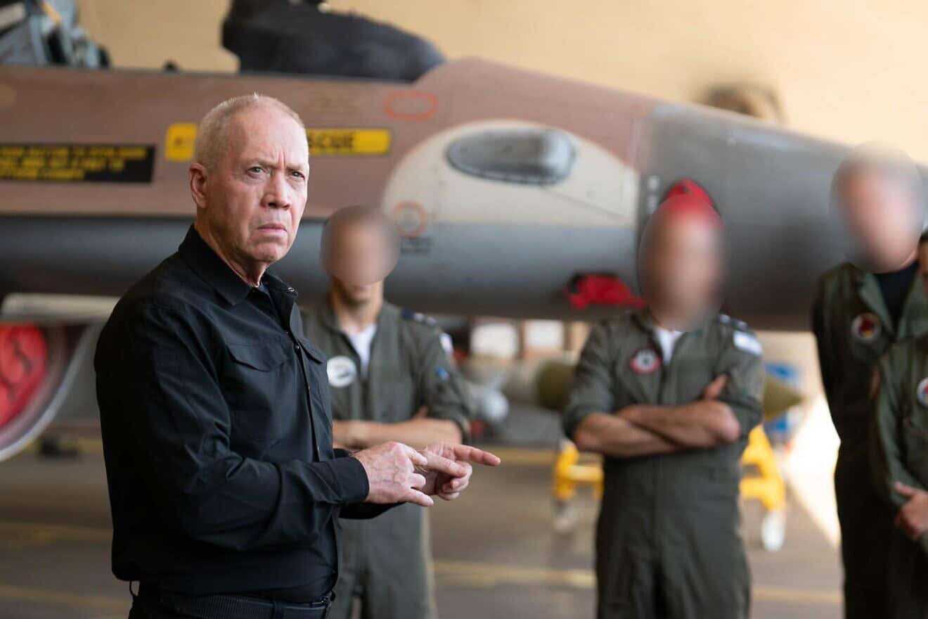 Israeli Defense Minister Yoav Gallant during a visit to the Ramat David Airbase near Haifa, Sept. 18, 2024. Credit: Defense Ministry.