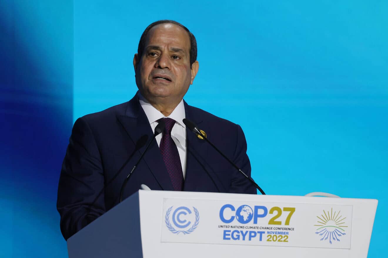 Egyptian President Abdel Fattah al-Sisi speaks during the Sharm el-Sheikh Climate Implementation Summit in Sinai on Nov. 07, 2022. Photo by Sean Gallup/Getty Images.