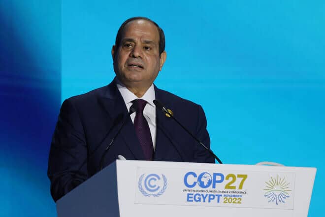 Egyptian President Abdel Fattah al-Sisi speaks during the Sharm el-Sheikh Climate Implementation Summit in Sinai on Nov. 07, 2022. Photo by Sean Gallup/Getty Images.