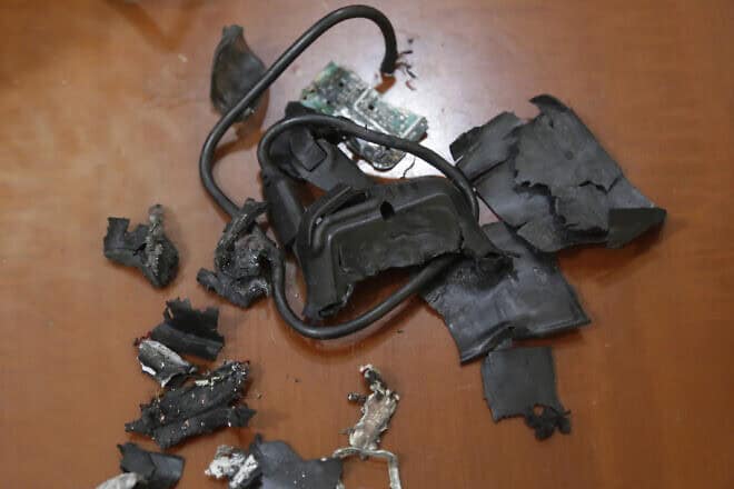 A photo taken in Beirut's southern suburbs shows the remains of exploded pagers on display at an undisclosed location, Sept. 18, 2024. Photo by AFP via Getty Images.