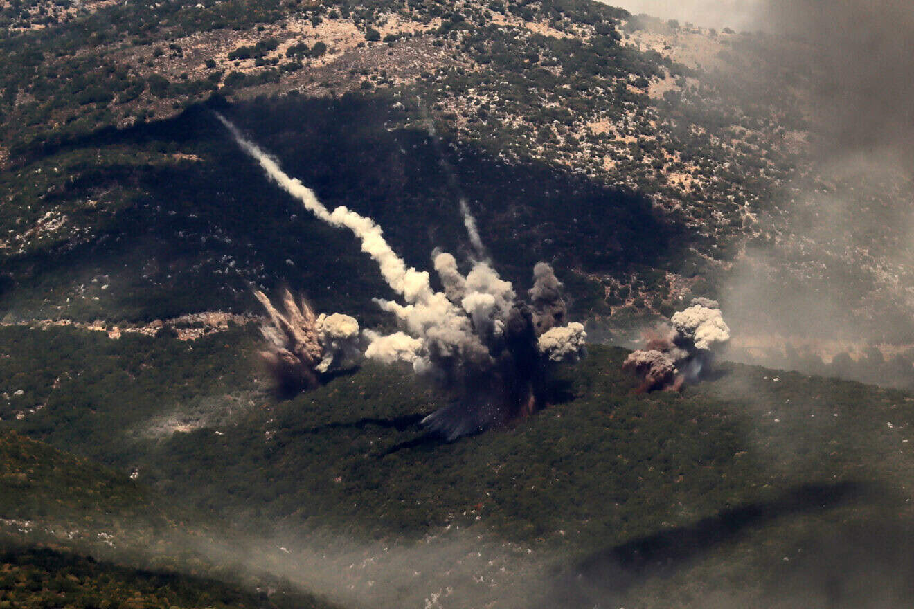 Israeli strikes in the Jabal Al-Rehan area in the southern Lebanese Jezzine district on Sept. 21, 2024. Photo by Rabih DAHER/AFP via Getty Images.
