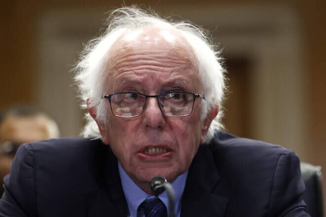 Sen. Bernie Sanders (I-Vt.) speaks at a press conference on the cost of prescription drugs in the United States at the Dirksen Senate Office Building in Washington, D.C., on Sept. 17, 2024. Photo by Kevin Dietsch/Getty Images.
