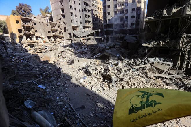 The site of the Israeli airstrike that killed Hezbollah leader Hassan Nasrallah in Beirut's southern suburbs, Sept. 29, 2024. Photo by AFP via Getty Images.