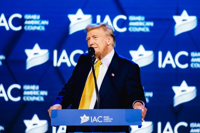 Former President Donald Trump speaks at the Israeli-American Council annual summit in Washington on Sept. 19, 2024. Photo by Guy Sidi/Israeli-American Council.