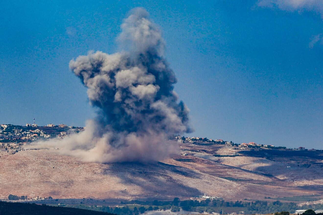 Smoke rises after an Israeli airstrike in Southern Lebanon, as seen from the Israeli side of the border, Sept. 23, 2024. Photo by David Cohen/Flash90.