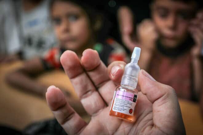 UNRWA, in cooperation with the World Health Organization and UNICEF, began a campaign to vaccinate Palestinian children against polio due to the spread of the virus, in Deir al-Balah in the central Gaza Strip, on Sept. 1, 2024. Photo by Abed Rahim Khatib/Flash90.