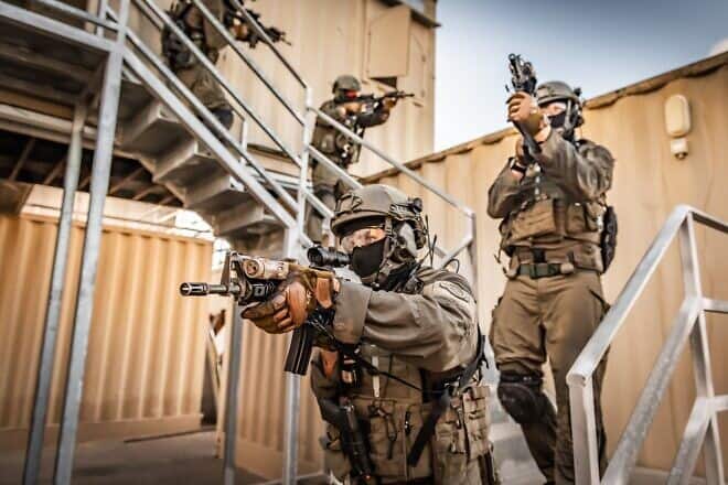Special forces operators from the Israeli Air Force's Shadag unit take part in a combat exercise in a built-up area at the Palmachim Airbase, July 12, 2020. Credit: IDF Spokesperson.