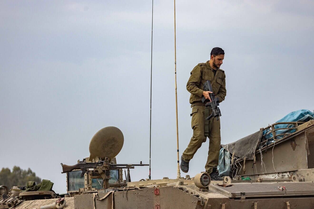 IDF soldiers patrol long the border fence with the Gaza Strip on Dec. 27, 2023. Photo by Chaim Goldberg/Flash90.