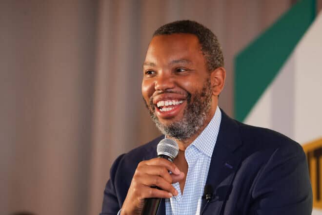 Author Ta-Nehisi Coates is seen onstage during the “Alight Align Arise: Advancing the Movement for Repair” national conference at Thompson Buckhead in Atlanta on June 7, 2023. Photo by Carol Lee Rose/Getty Images for Decolonizing Wealth Project.