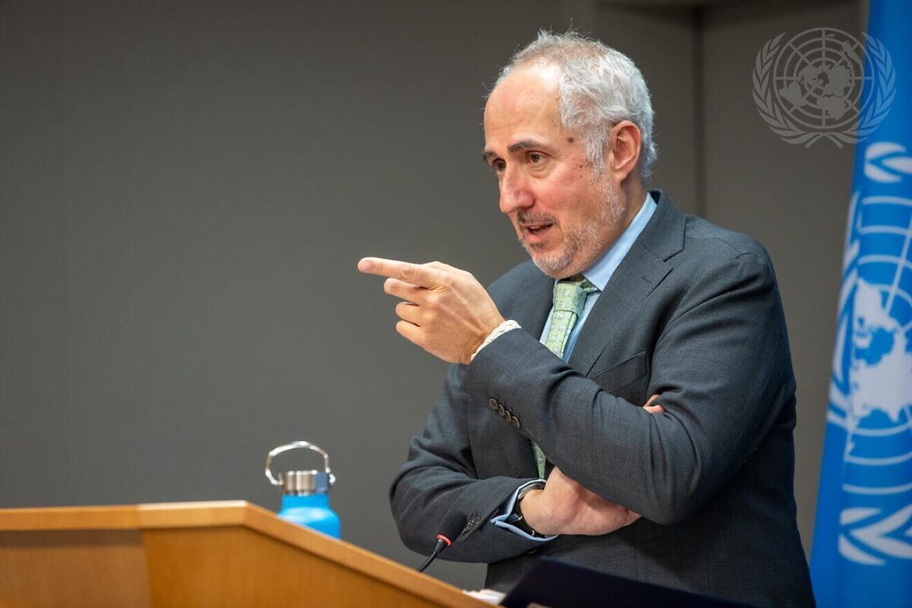 Stéphane Dujarric, spokesman for the United Nations secretary-general, briefs reporters at U.N. headquarters on Oct. 9, 2023. Credit: Paulo Filgueiras/U.N. Photo.