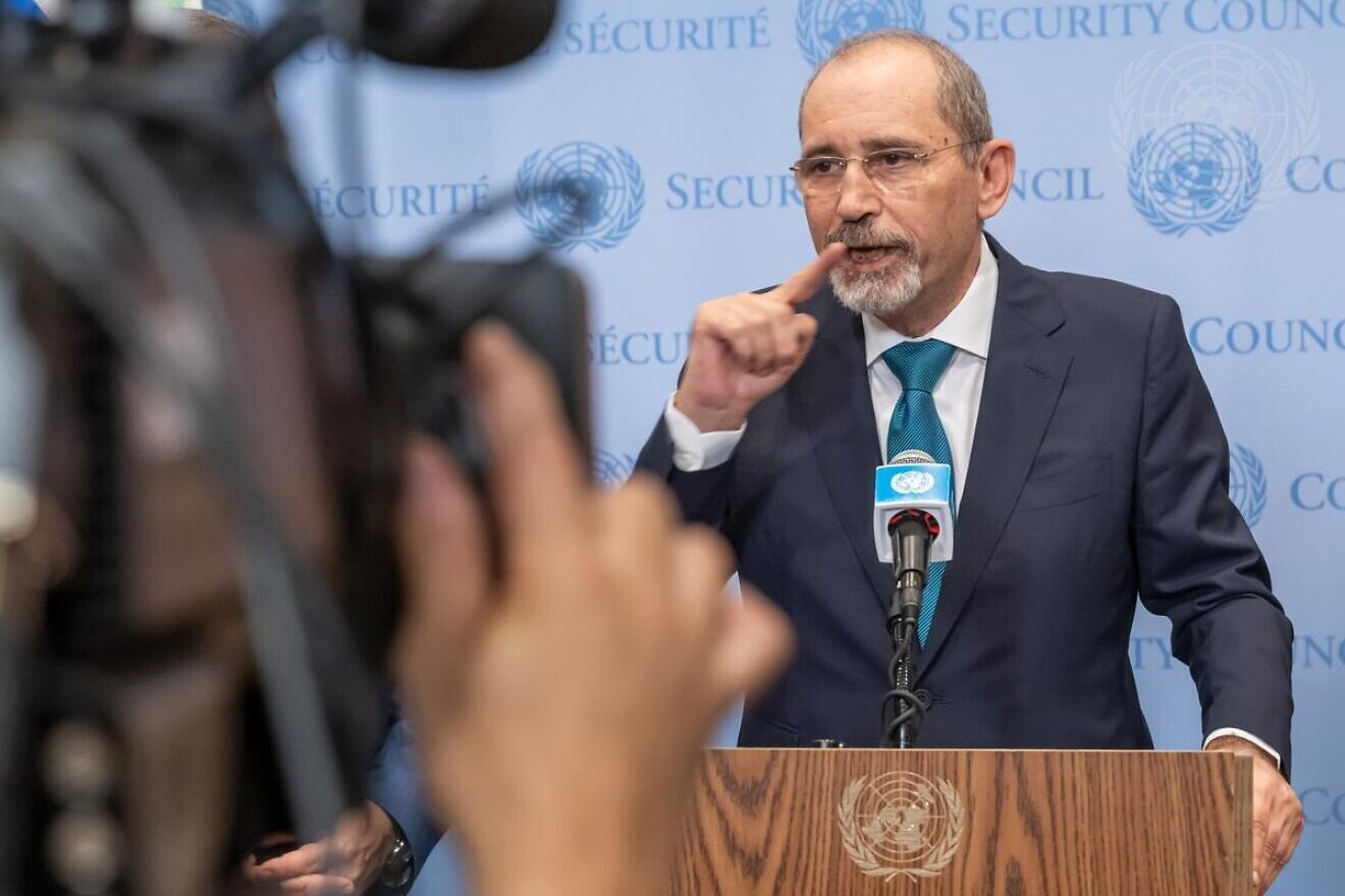 Ayman Safadi, deputy prime minister and minister for foreign affairs and expatriates of Jordan, briefs press ahead of the United Nations Security Council meeting on the situation in the Middle East, Sept. 27, 2024. Credit: Mark Garten/U.N. Photo.
