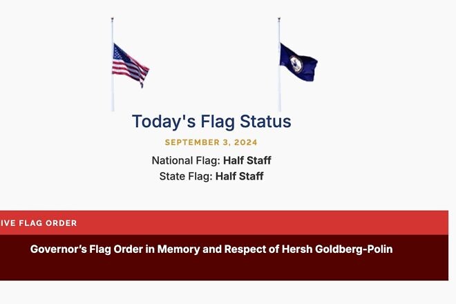 Virginia Gov. Glenn Youngkin ordered flags at half-staff on Sept. 3, 2024 to honor former Richmond resident Hersh Goldberg-Polin. Source: Virginia secretary of commonwealth.