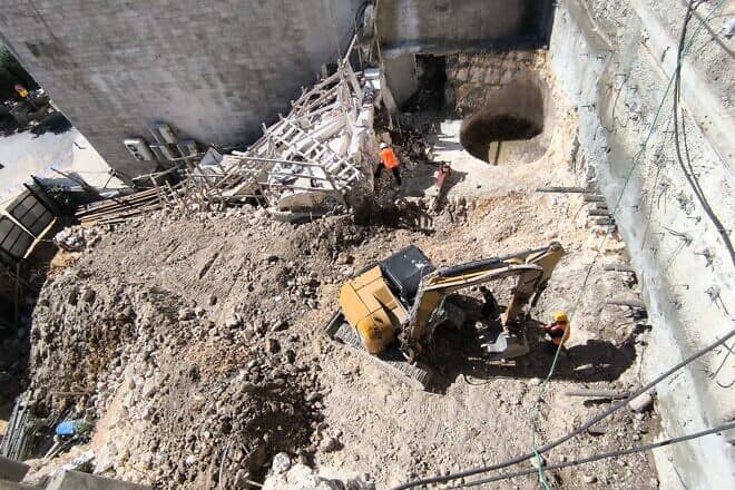 Construction in Jerusalem for the Western Wall plaza is ongoing to put in two elevators for visitors to plaza in the Old City of Jerusalem. Credit: Company for the Development and Renovation of the Jewish Quarter.