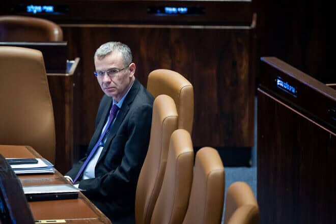 Justice Minister Yariv Levin attends a Knesset session, July 24, 2024. Photo by Yonatan Sindel/Flash90.