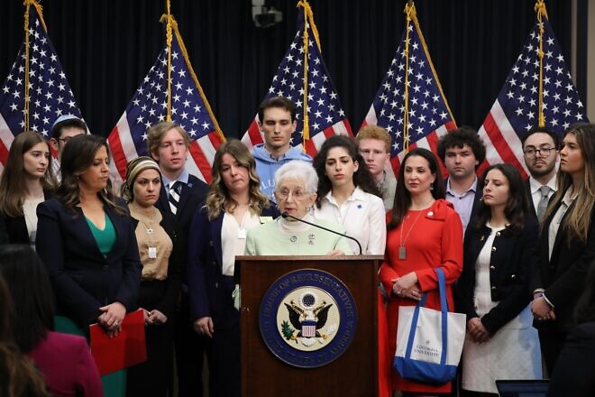 Rep. Virginia Foxx (R-N.C.), chair of the House Committee on Education and the Workforce, at a press conference with Columbia students ahead of the committee’s full committee hearing with Columbia University leadership, April 2024. Credit: House Committee on Education and the Workforce.