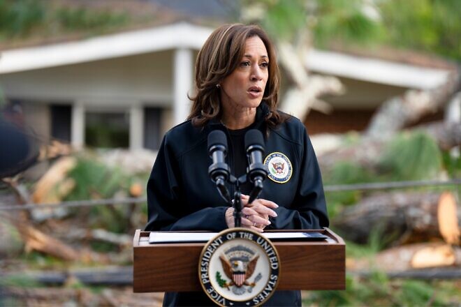 U.S. Vice President Kamala Harris surveys the impact of Hurricane Helene in Georgia on Oct. 3, 2024. Credit: The White House.