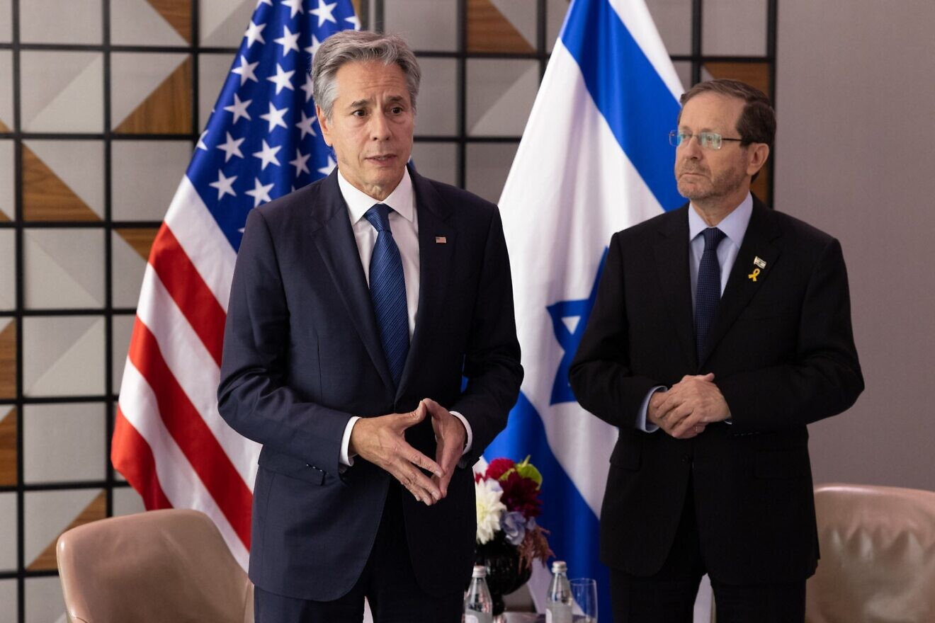 U.S. Secretary of State Antony Blinken meets with Israeli President Isaac Herzog in Tel Aviv, Israel, Oct. 22, 2024. Credit: Chuck Kennedy/U.S. State Department.