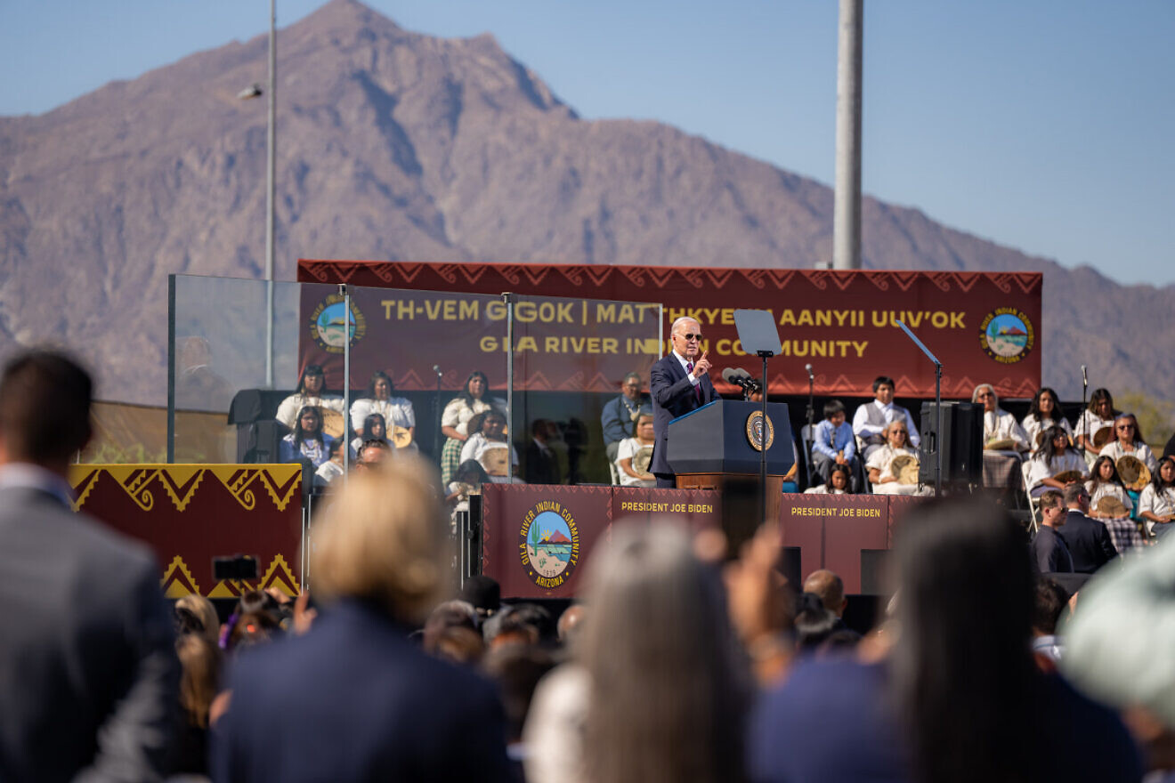 President Joe Biden delivers remarks at the Gila Crossing Community School, Oct. 25, 2024, in Laveen Village, Ariz. Credit: Adam Schultz/White House.
