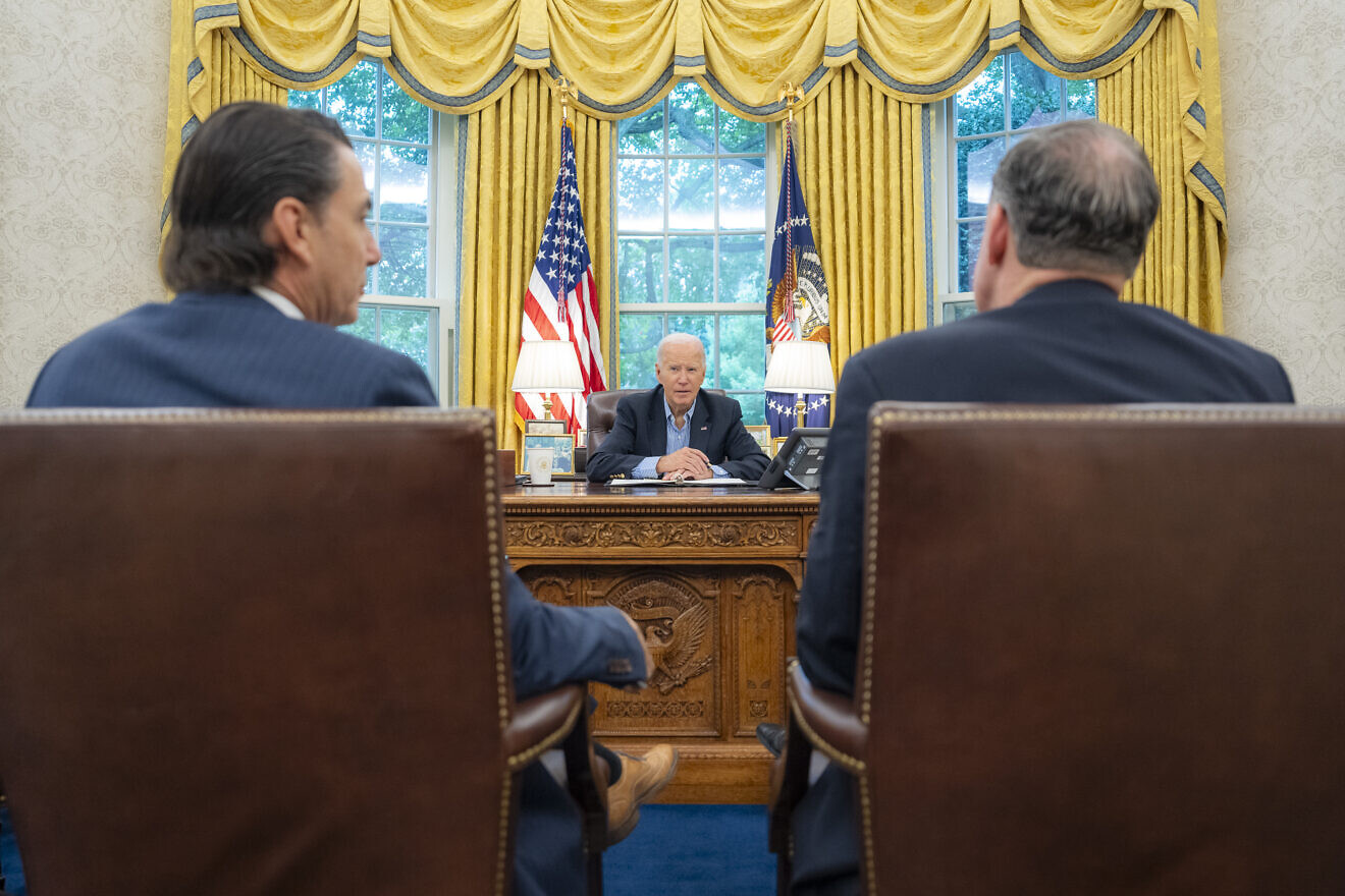 U.S. President Joe Biden participates in a call with G7 leaders from the Oval Office about the situation in the Middle East, Oct. 2, 2024. Photo by Adam Schultz/White House.