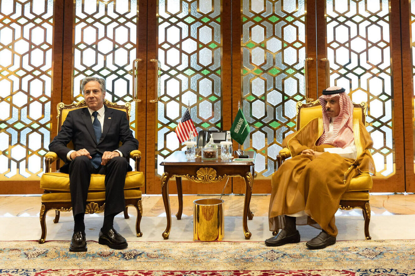 U.S. Secretary of State Antony Blinken meets with Saudi Foreign Minister Faisal bin Farhan al Saud in the King Khalid Airport in Riyadh, Saudi Arabia, Oct. 23, 2024. Credit: Chuck Kennedy/U.S. State Department.