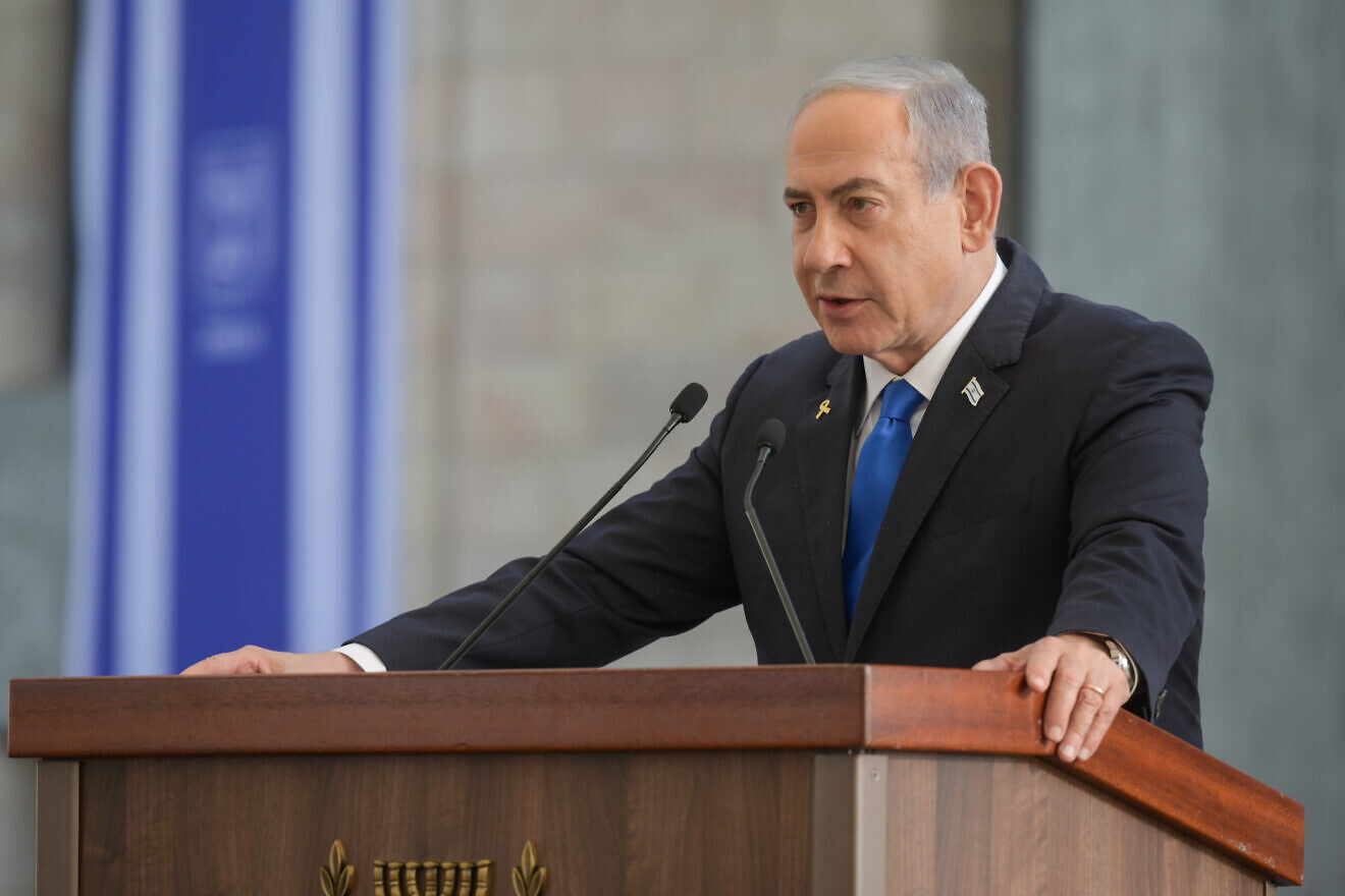 Israeli Prime Minister Benjamin Netanyahu at a memorial service at the Knesset in Jerusalem for the victims of Hamas's Oct. 7, 2023, massacre, Oct. 28, 2024. Photo by Maayan Toaf/GPO.