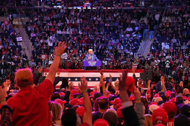 Donald Trump, former president and current Republican presidential candidate, speaks at a campaign rally at Madison Square Garden in New York City on Oct. 27, 2024. Photo by Michael M. Santiago/Getty Images.