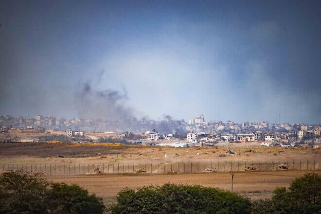 Israeli military vehicles near the Israel-Gaza border, Oct. 6, 2024. Photo by Yonatan Sindel/Flash90.