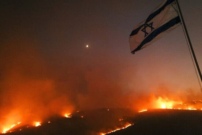 Wildfires following a missile attack by Hezbollah in Lebanon, near Korazim and the Sea of Galilee on Oct. 9, 2024. Photo by Michael Giladi/Flash90.
