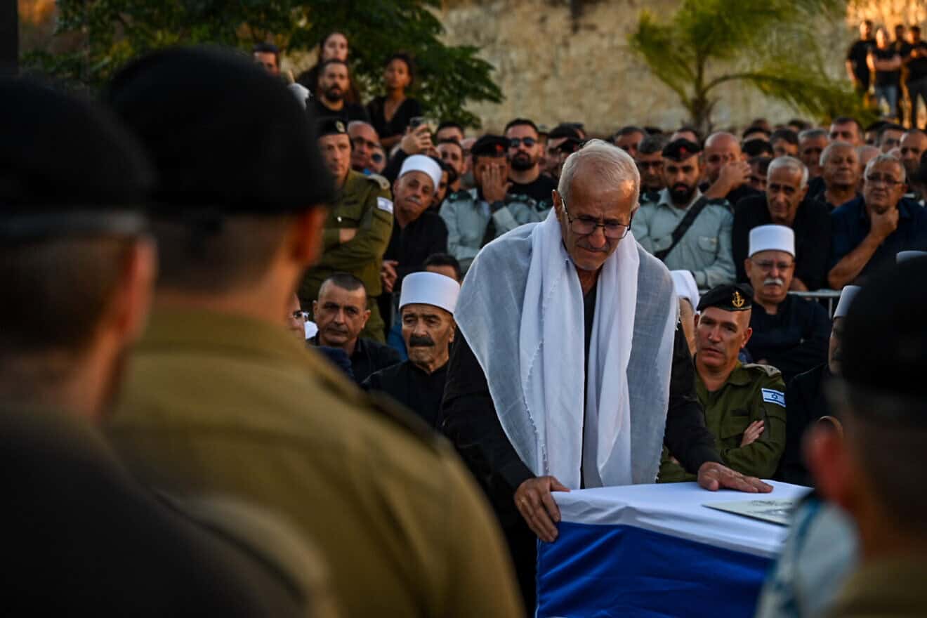 Family and friends of Col. Ehsan Daxa attend his funeral in Daliyat al-Karmel, northern Israel, on Oct. 21, 2024. Photo by Michael Giladi/Flash90.