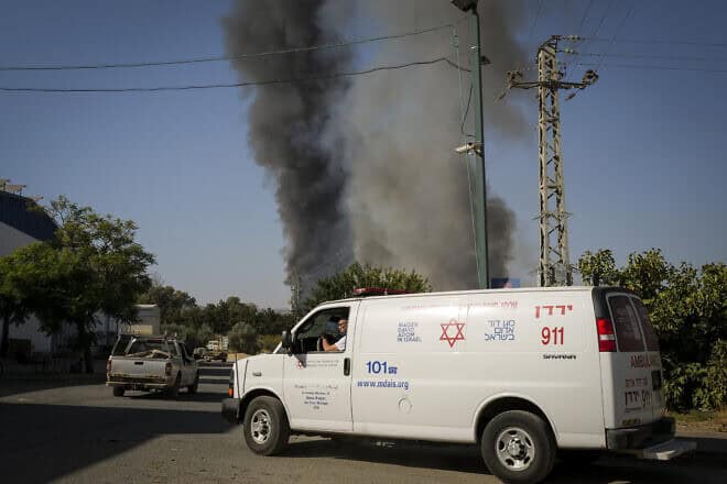 View of wildfires following a missile attack from Lebanon in kibbutz Yesud Hamaala, Galilee, on Oct. 26, 2024. Photo by Michael Giladi/Flash90.