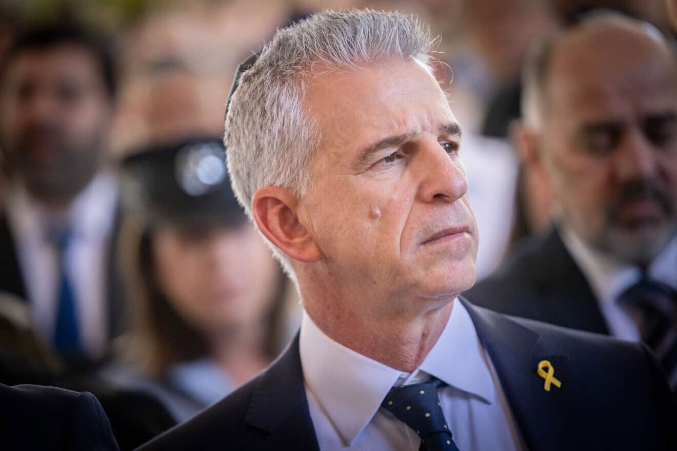 Mossad chief David Barnea attends a state ceremony marking the Hebrew calendar anniversary of the Hamas attack on October 7 of last year which sparked the ongoing war in Gaza, at Mount Herzl military cemetery in Jerusalem on Oct. 27, 2024. Photo by Chaim Goldberg FLASH90.