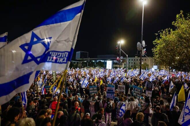 Demonstrators outside the Knesset in Jerusalem call for the release of hostages being held by Hamas in the Gaza Strip, Oct. 28, 2024. Photo by Chaim Goldberg/Flash90.