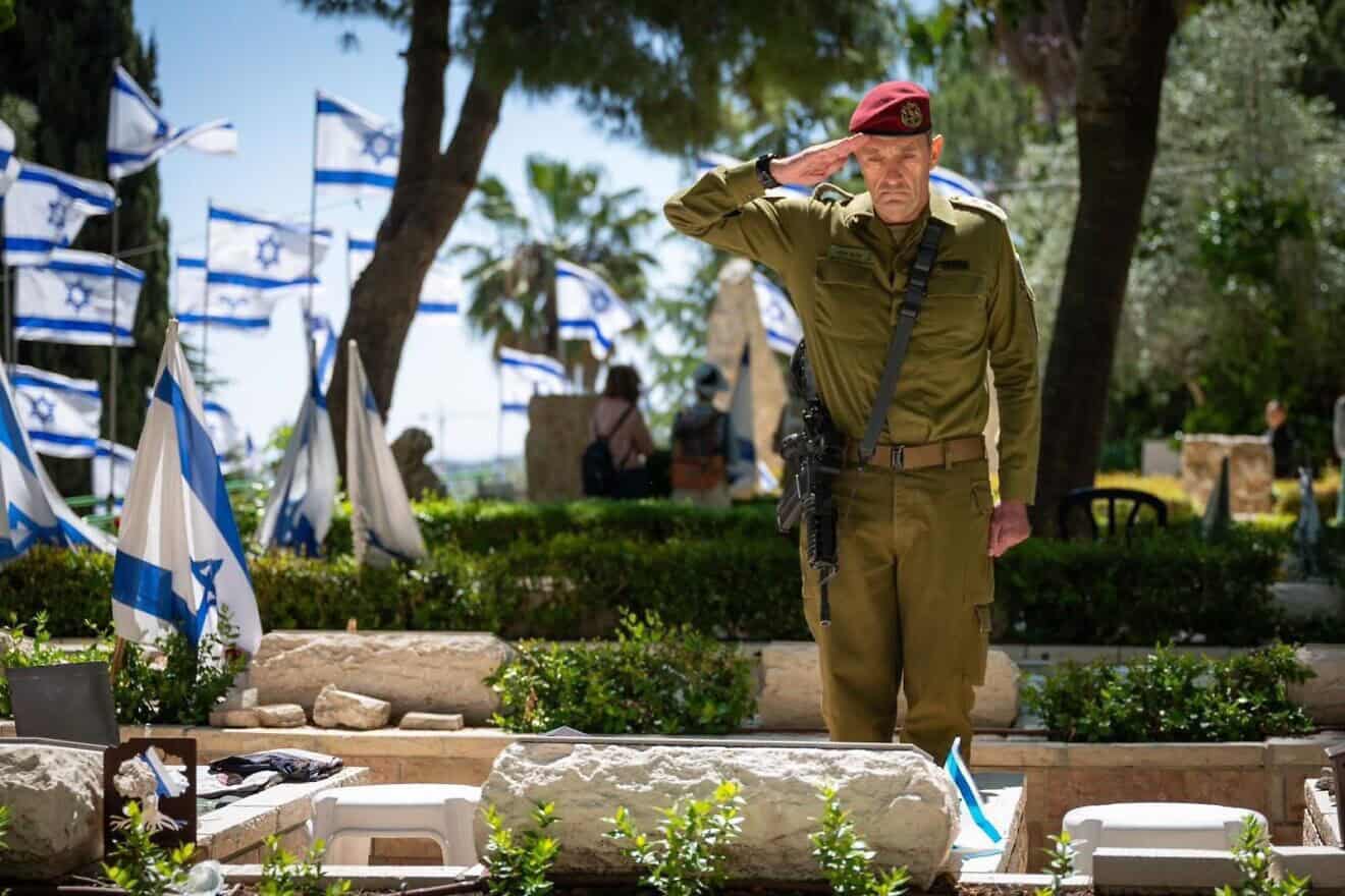 Israel Defense Forces Chief of Staff. Lt. Gen. Herzi Halevi salutes fallen soldiers at the Mount Herzl military cemetery in Jerusalem in a picture published on Oct. 27, 2024. Credit: IDF.