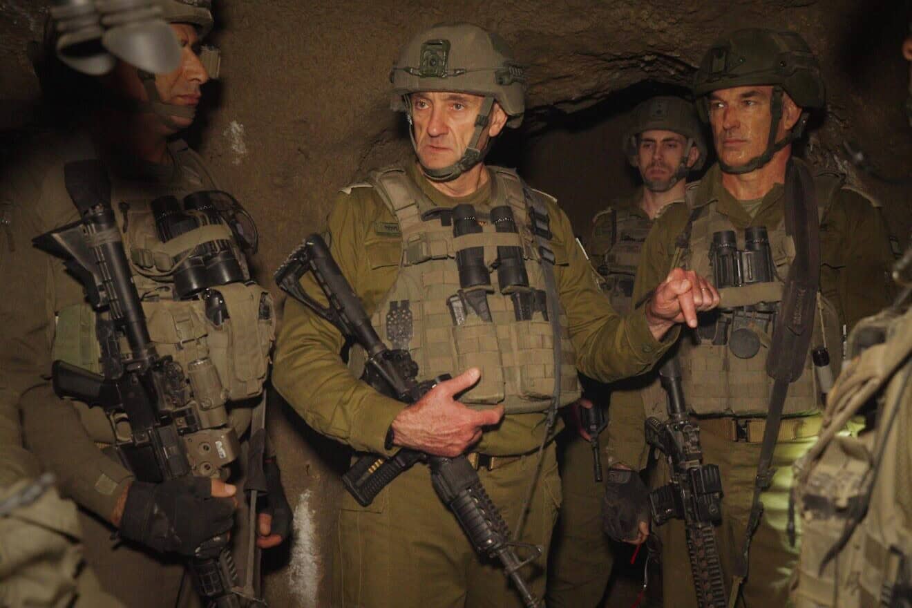 IDF Chief of Staff Lt. Gen. Herzi Halevi tours a Hezbollah underground terror base in Southern Lebanon before it is destroyed, Oct. 28, 2024. Credit: IDF.
