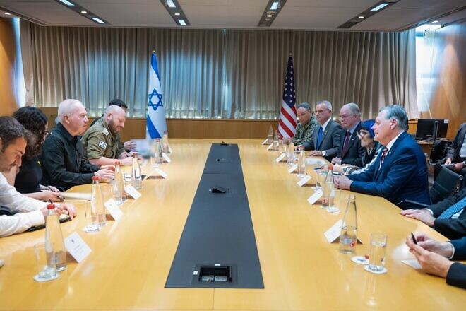 Israeli Defense Minister Yoav Gallant meets at ministry headquarters with visiting members of the U.S. House Appropriations Committee on Oct. 21, 2024. Credit: Shira Keinan/Israeli Ministry of Defense.