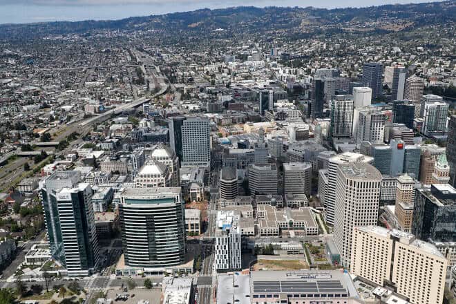 An aerial view of downtown Oakland on May 30, 2023 in Oakland, California. Photo by Brandon Sloter/Getty Images.