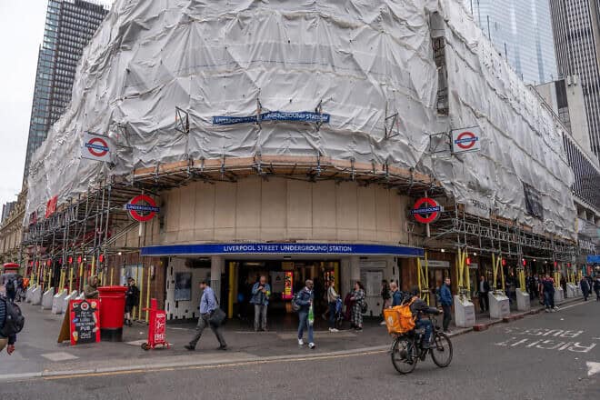 A general view of Liverpool Street underground tube station entrance in London on June 4, 2024. Photo by John Keeble/Getty Images.