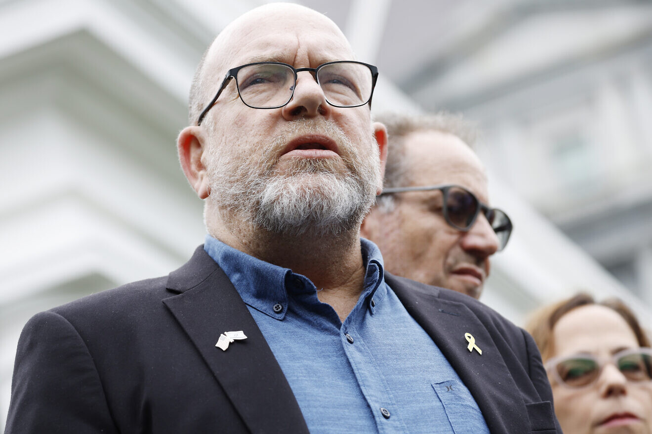 Jonathan Dekel-Chen, the father of Sagui Dekel-Chen, speaks to reporters after he and other family members of American hostages being held by Hamas participated in a meeting with U.S. President Joe Biden and Israeli Prime Minister Benjamin Netanyahu at the White House in Washington, D.C., on July 25, 2024. Photo by Anna Moneymaker/Getty Images.