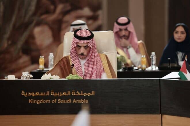 Saudi Foreign Minister Prince Faisal bin Farhan Al Saud attends a meeting of the Arab and Islamic ministerial committee to end the war in Gaza at the royal palace in Amman, Jordan, Sept. 18, 2024. Photo by Jordan Pix/Getty Images.