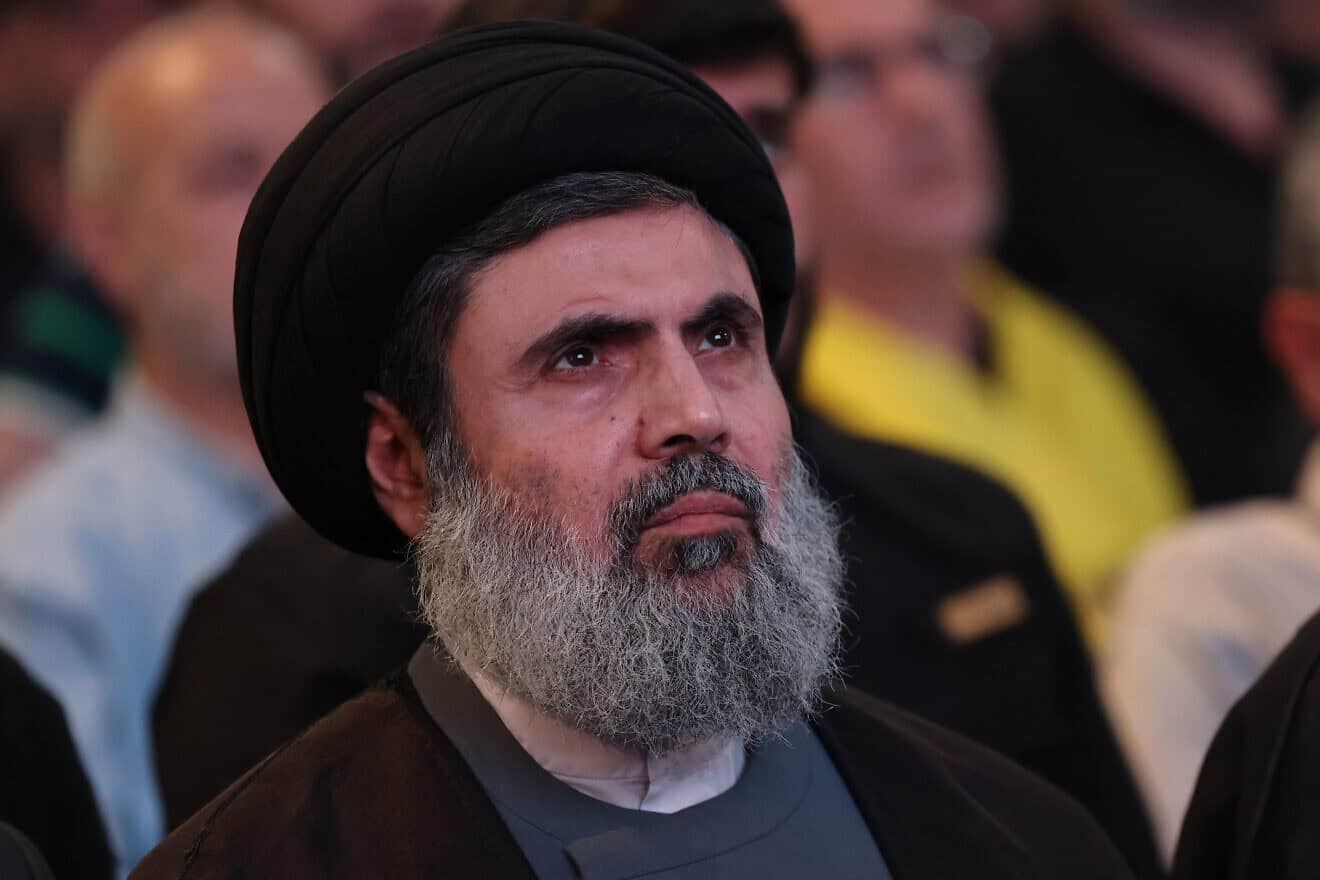The head of Hezbollah's executive council Hashem Safieddine attends a ceremony of the Iran-backed Shiite militant group in Beirut's southern suburbs on May 24, 2024. Photo by Anwar Amro/AFP via Getty Images.